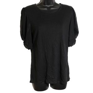 Elie Tahari Linen Blend Blouse Black Sheer Puff Short Sleeve Women’s Size Small